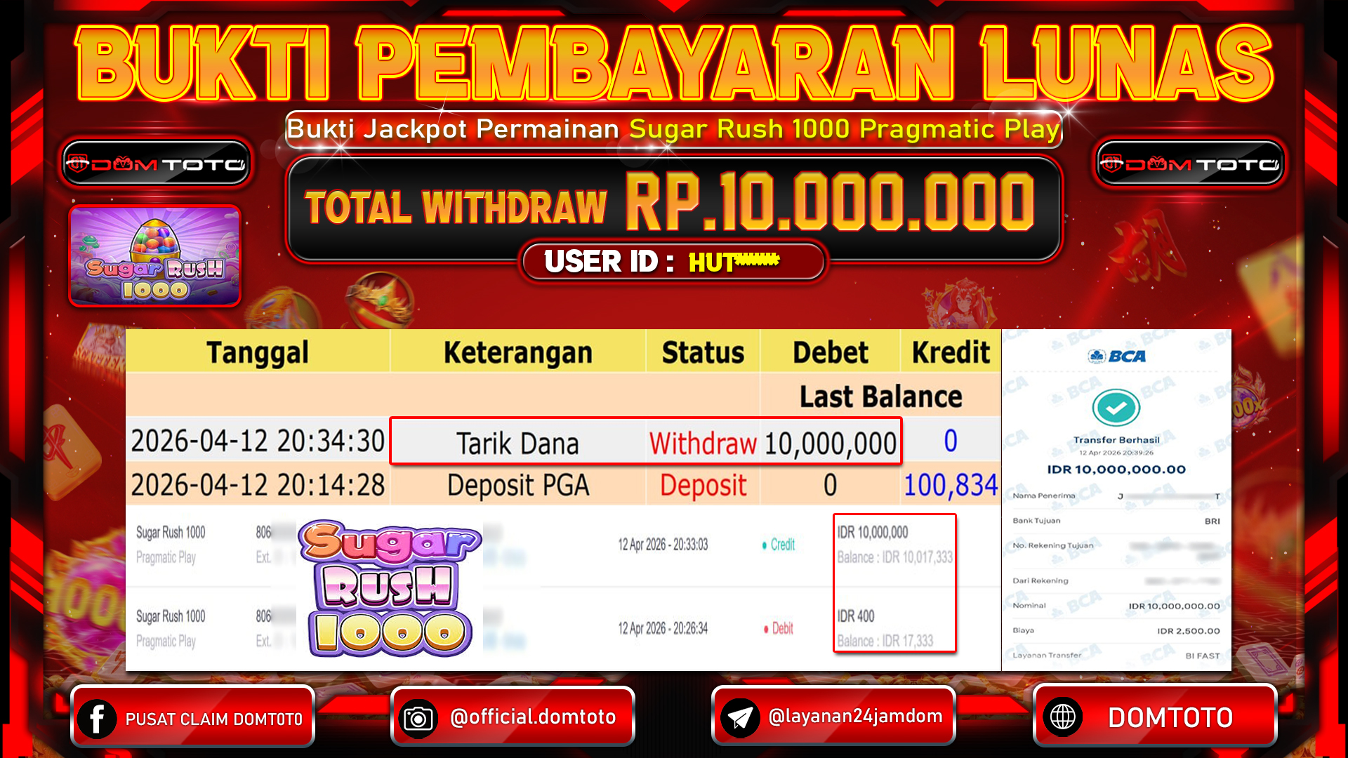 JACKPOT SLOT Sugar Rush 1000 Pragmatic Play 12 APRIL 2026